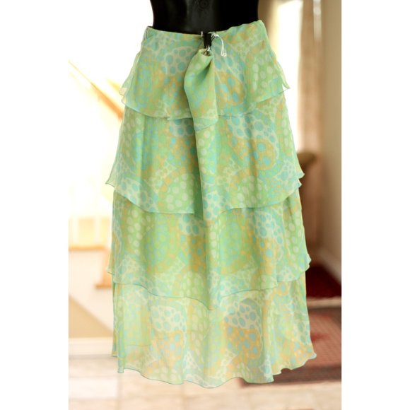 AGNONA Green and Turquoise Layered Skirt - Picture 2 of 4
